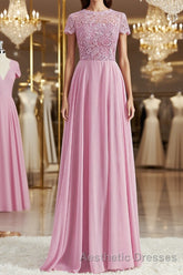 A-Line/Princess Scoop Floor-Length Chiffon Bridesmaid Dresses with Appliques Lace